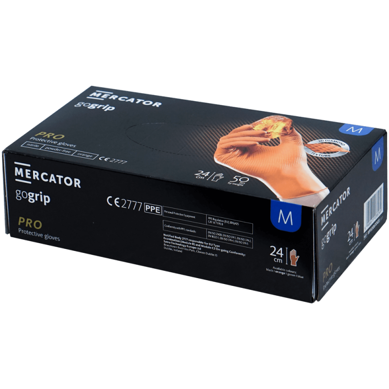 Manusi nitril texturate M 50 buc portocalii horeca mecanica aderenta ridicata GoGrip Mercator
